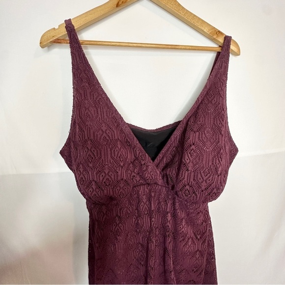 Swimsuits for All Burgundy Lace Swim Dress Flowy Flattering Comfortable Women 20 - Picture 4 of 9